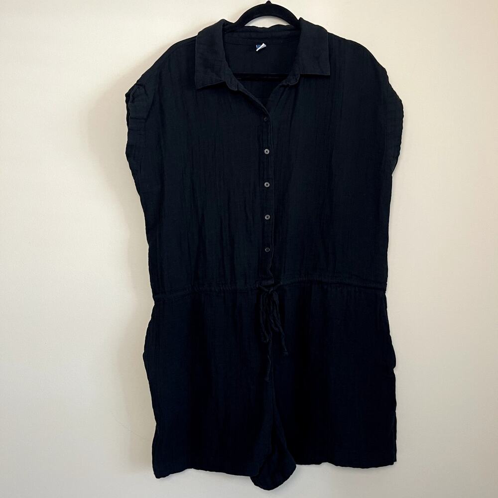 Old Navy Black Guazey Cotton Button Minimalist Romper Women's Sz‎ XL